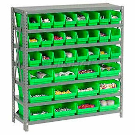 GLOBAL INDUSTRIAL Steel Shelving with 48 4inH Plastic Shelf Bins Green, 36x18x39-7 Shelves 603438GN